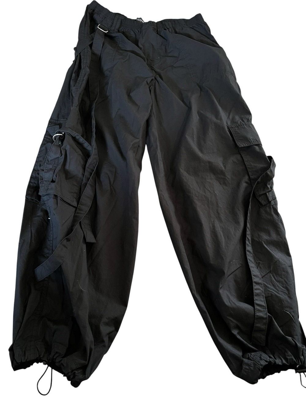 Black Cargo Utility Pants with Drawstring Ankles